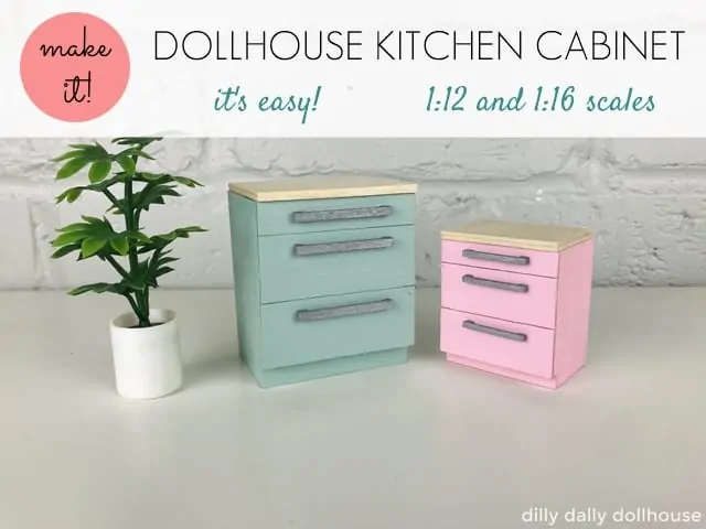 finished dollhouse kitchen cabinets in 1:12 and 1:16 Lundby scales